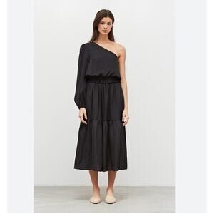 Grade & Gather Black Satin One Shoulder Midi Dress NWT Size Small